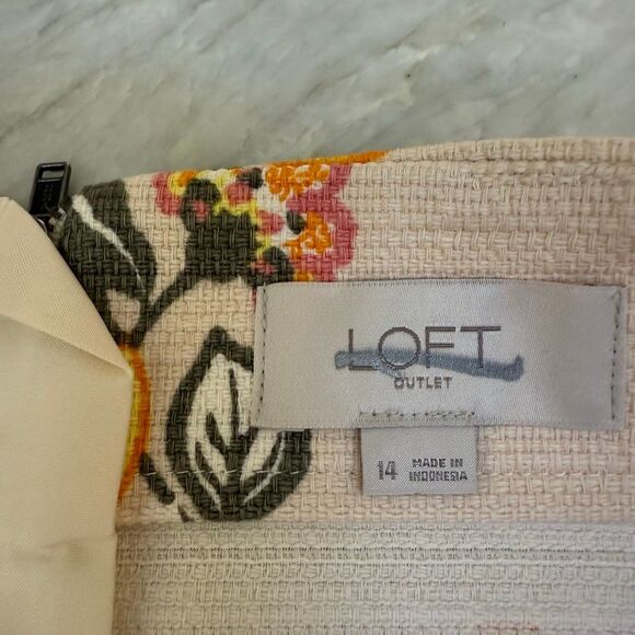 Loft Outlet textured cotton blend Beige Lemon Skirt size 14 - Picture 4 of 8